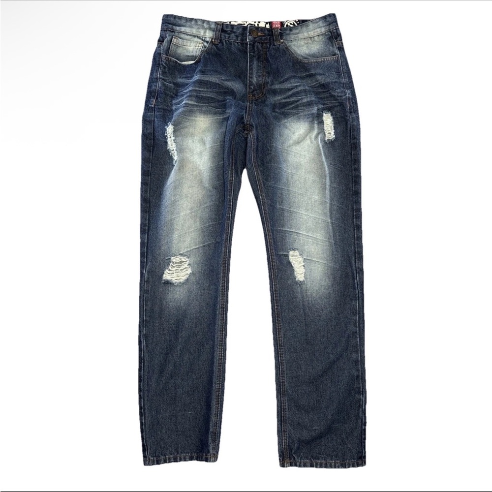 Switch Premium Jeans Men's 34x32 Blue Denim Distressed Bleach Wash All Cotton